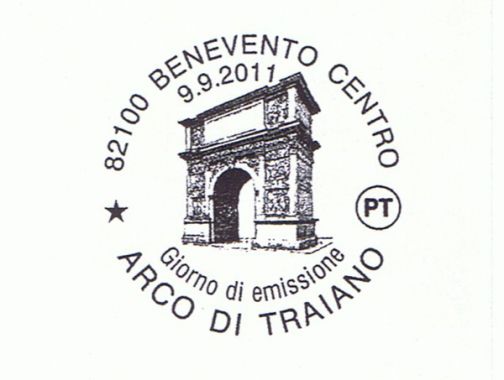 Alla Rocca dei Rettori annullo postale Arco Traiano e Mostra filatelica