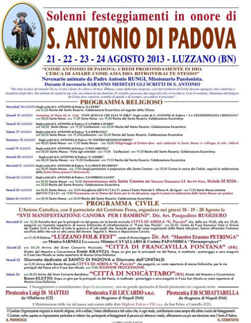 Luzzano, Festa di S. Antonio di Padova: dal 21 al 24 agosto
